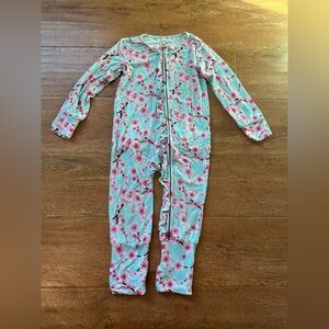 Girls Mint Floral Ruffle Zip One-Piece Footie Pajamas